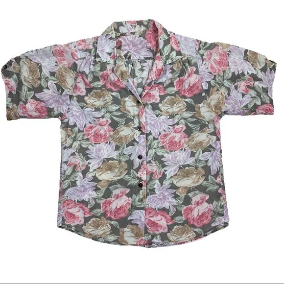 Vintage 50s 60s Floral Button Down Top - Picture 1 of 6
